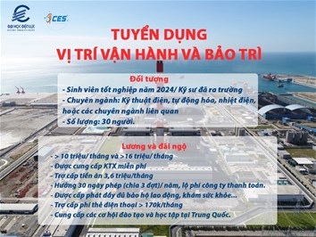 TUYỂN DỤNG VỊ TRÍ VẬN HÀNH VÀ BẢO TRÌ TẠI NHÀ MÁY NHIỆT ĐIỆN VĨNH TÂN