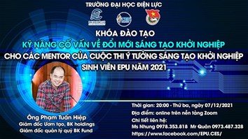 KHÓA ĐÀO TẠO KĨ NĂNG CỐ VẤN VỀ ĐỔI MỚI SÁNG TẠO KHỞI NGHIỆP
